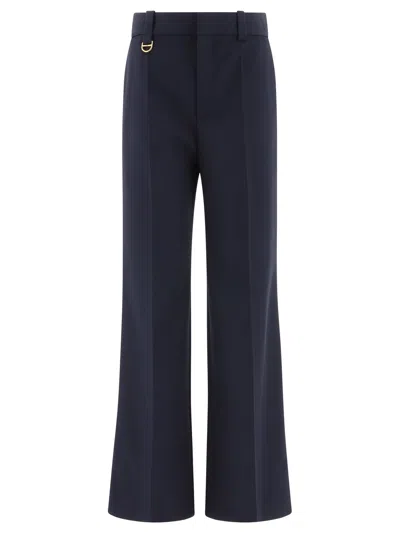 Shop Chloé Tailored In Wool Grain De Poudre Trousers In Blue