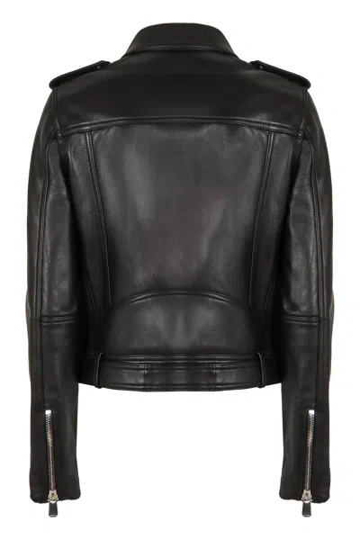 Shop Pinko Costa Rica Chic Sheepskin Biker Jacket In Black