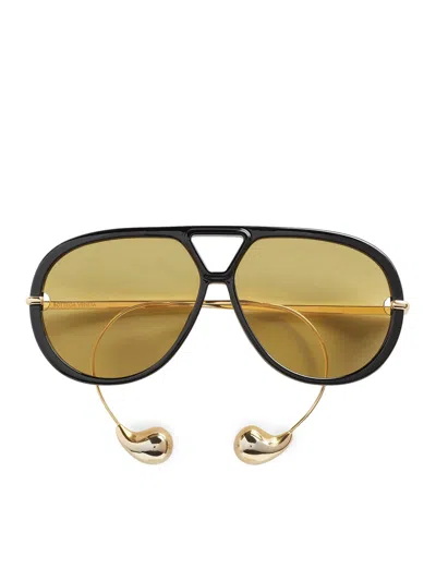 Bottega Veneta 'aviator' Black And Yellow Sunglasses With Metal Temples With Drop Detail In Recycled In Yellow