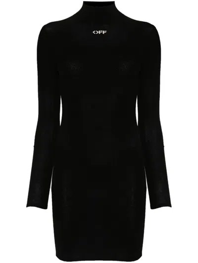 Off-white Off White Knitted Mini Dress With Off Logo In Black