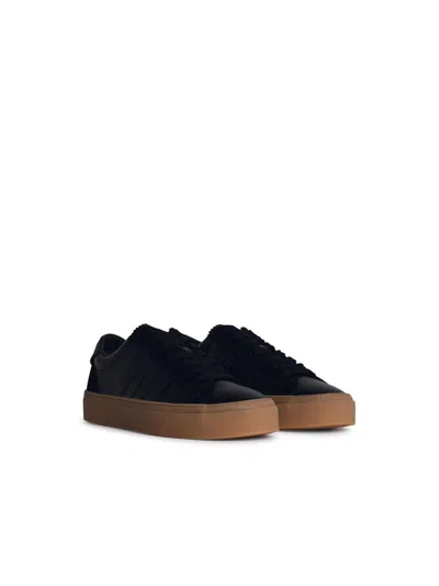 Moncler Monaco Leather Low-top Sneakers In Black