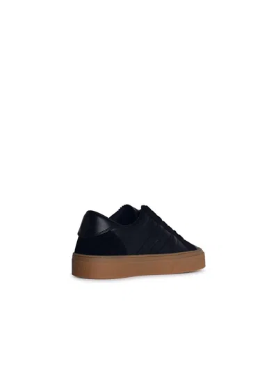 Moncler Monaco Leather Low-top Sneakers In Black