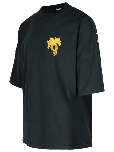 Shop Palm Angels 'burning Palm' Black Cotton Oversize T-shirt