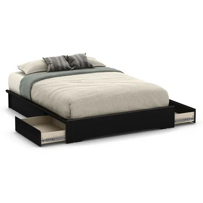 Quikfurn Queen Platform Bed Frame With 2 Storage Drawers In Black Wood Finish