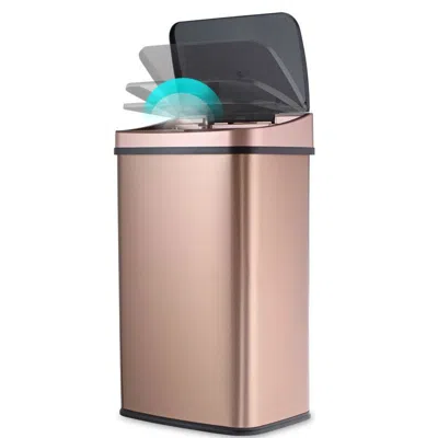 Quikfurn Gold Copper 13-gallon Stainless Steel Kitchen Trash Can With Motion Sensor Lid