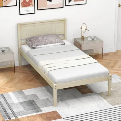 Hivvago Twin/full/queen Size Wooden Bed Frame With Headboard And Slat Support-twin Size