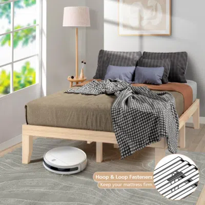 Hivvago 14 Inch Full Size Wood Platform Bed Frame With Wood Slat Support-natural