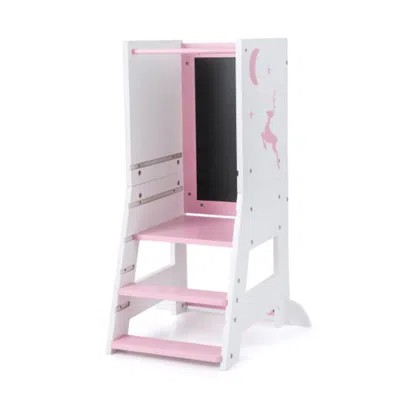 Hivvago Toddler Kitchen Stool Helper Baby Standing Tower With Chalkboard And Whiteboard-pink