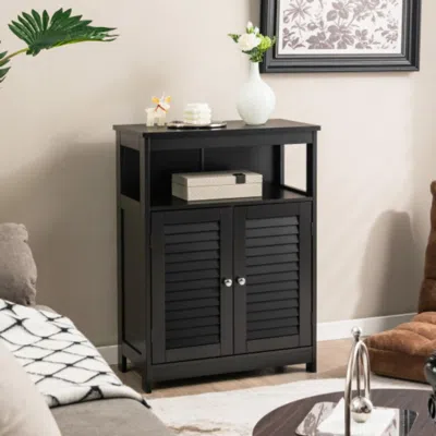 Hivvago Wood Freestanding Bathroom Storage Cabinet With Double Shutter Door-black
