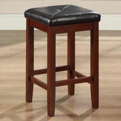 Quikfurn Set Of 2 - Vintage Mahogany Bar Stools With Faux Leather Cushion Seat