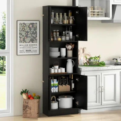 Hivvago 75 Inch Kitchen Pantry Cabinet Tall Cupboard With Doors And Shelves-black