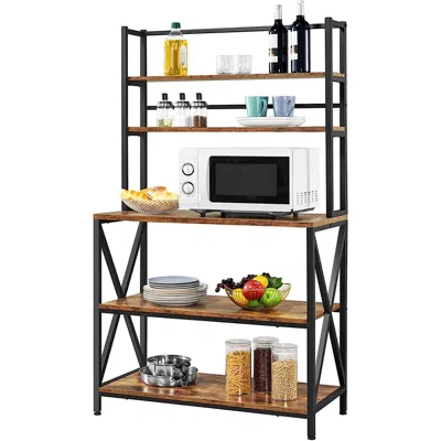 Quikfurn Modern Industrial Metal Wood Bakers Rack Kitchen Storage Shelf