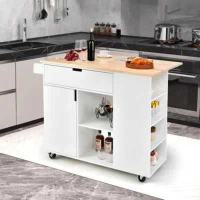 Hivvago Drop-leaf Kitchen Island With Rubber Wood Top-white