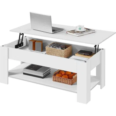 Quikfurn Lift-top Coffee Table Laptop Desk Tv Tray In White Wood Finish