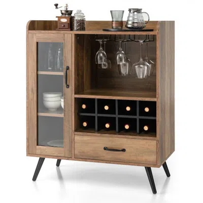 Quikfurn Mid-century Modern Sideboard Wood Buffet Cabinet Wine Rack And Glass Storage