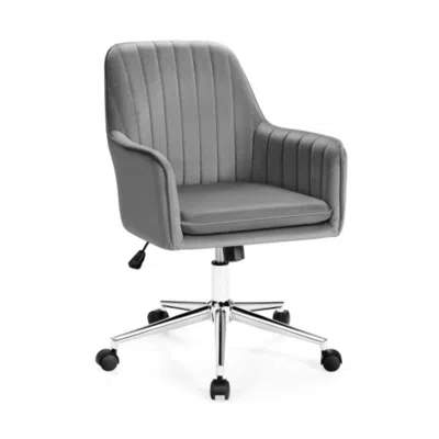 Hivvago Velvet Accent Office Armchair With Adjustable Swivel And Removable Cushion-gray