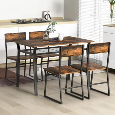 Hivvago 5 Piece Dining Table Set With Storage Rack And Metal Frame-coffee