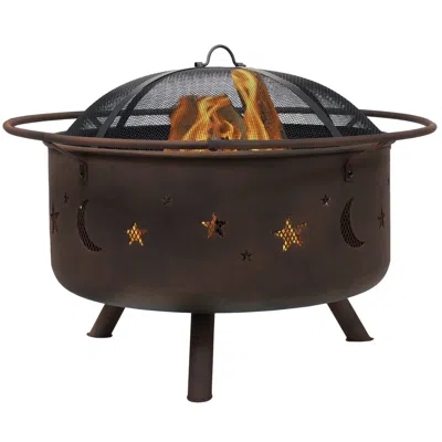 Quikfurn Moon Stars Sky Steel Fire Pit Bowl With Screen Cooking Grate And Poker