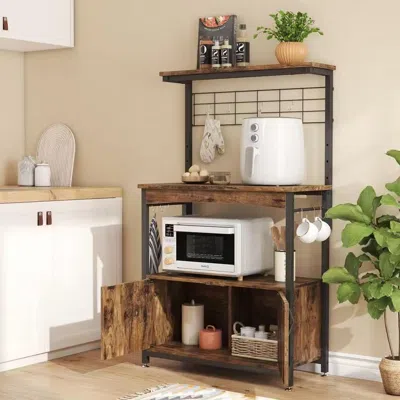 Quikfurn Industrial Kitchen Metal Wood Bakers Rack Microwave Cart With Storage Cabinet