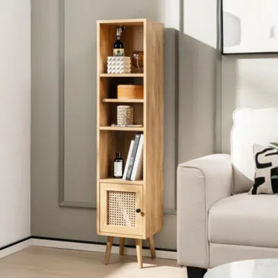 Hivvago 4 Tiers Rattan Storage Cabinet With Slim Design-natural