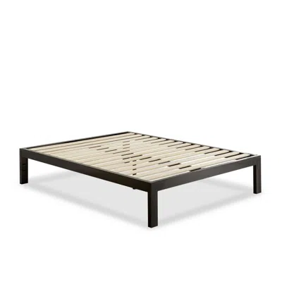 Quikfurn Queen Modern Black Metal Platform Bed Frame With Wood Slats