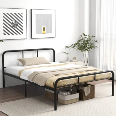 Hivvago Full Bed Frame With Headboard And Footboard No Box Spring Needed-black
