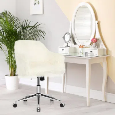 Hivvago Modern Fluffy Faux Fur Vanity Office Chair For Teens Girls-beige