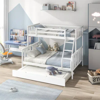 Hivvago 3-in-1 Twin Over Full Bunk Bed With Trundle And Ladder-white