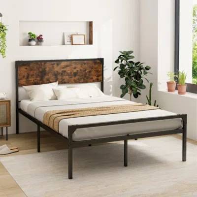 Hivvago Platform Full/queen Bed With Rustic Headboard And Footboard-full Size