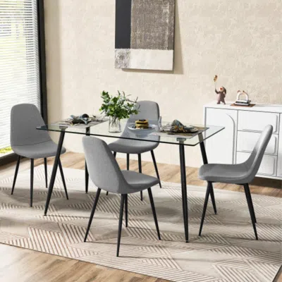 Hivvago Modern Glass Rectangular Dining Table With Metal Legs-black