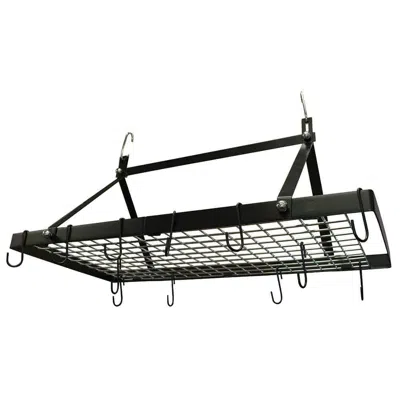 Quikfurn Black Metal Rectangular Pot Rack With 12 Hanging Hooks - Holds Up To 40 Lbs.