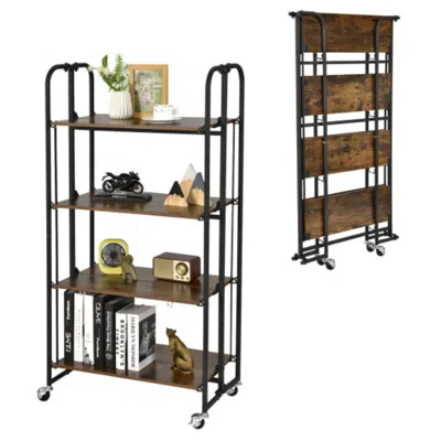 Hivvago Foldable Rolling Cart With Storage Shelves For Kitchen-4-tier