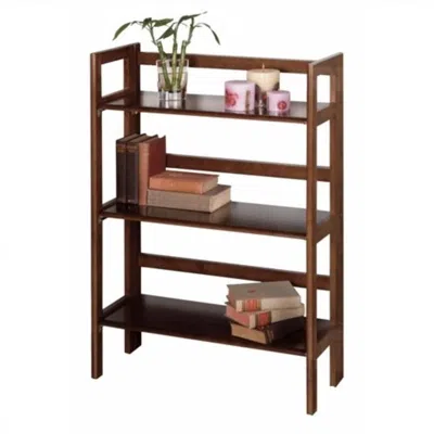 QUIKFURN 3-SHELF STACKABLE FOLDING BOOKCASE IN DISTRESSED WALNUT FINISH 