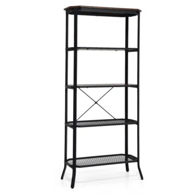 Hivvago Industrial 5-layer Bookshelf With Out-stretched Legs-rustic Brown