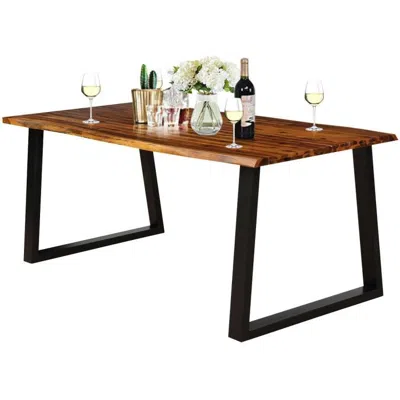 Quikfurn Modern Indoor Outdoor Metal Frame Wood Top Patio Or Kitchen Dining Table