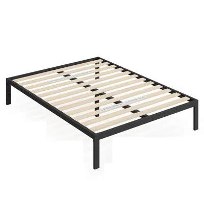 Quikfurn Full Black Metal Platform Bed Frame With Wood Slats - 700 Lbs Weight Capacity