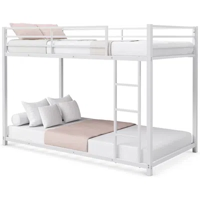 Quikfurn Twin Over Twin Low Profile Modern Bunk Bed Frame In White Metal Finish