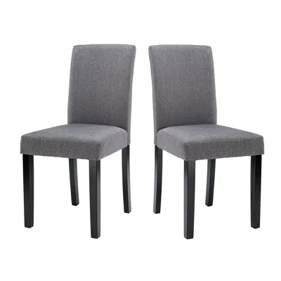 Quikfurn Set Of 2 - Grey Fabric Dining Chairs With Black Wood Legs