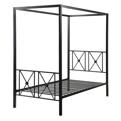 Quikfurn Twin Size Black Metal Canopy Bed Frame With Medallion Accents