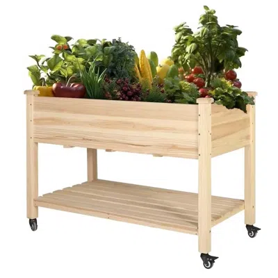 Quikfurn Outdoor Wood Raised Garden Bed Planter Box Cart On Wheels 46-inch X 22-inch