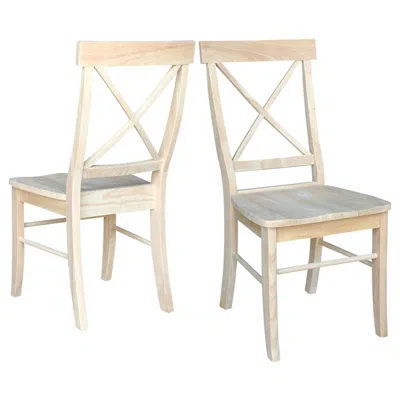 Quikfurn Set Of 2 - Unfinished Wood Dining Chairs With X-back Seat Backrest