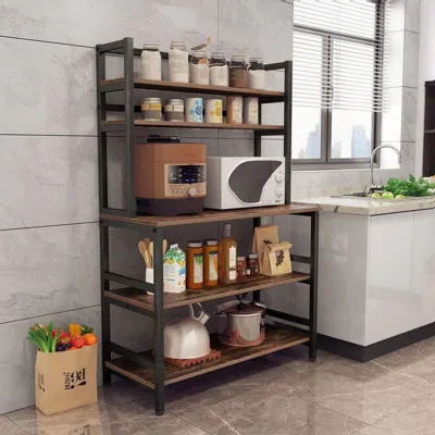 Quikfurn Industrial Modern Kitchen Bakers Rack Brown Woodgrain Sturdy Metal Frame