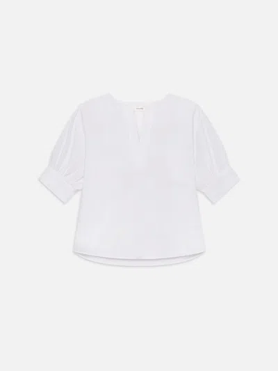 Frame The V-neck Popover In Steel Blue Multi In White