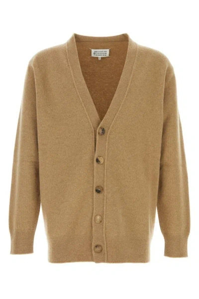 Maison Margiela Melange Cappuccino Wool Blend Cardigan In Brown