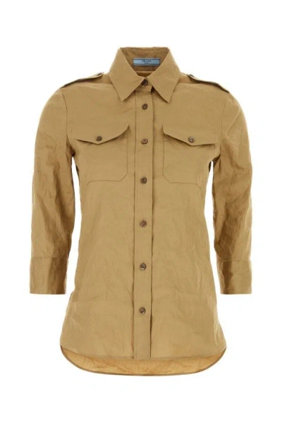 Shop Prada Woman Khaki Stretch Poplin Shirt In Brown