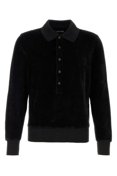 Shop Tom Ford Man Black Velvet Polo Shirt