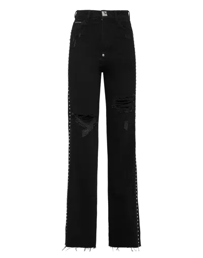 Philipp Plein Crystal-embellished Straight-leg Jeans In Black