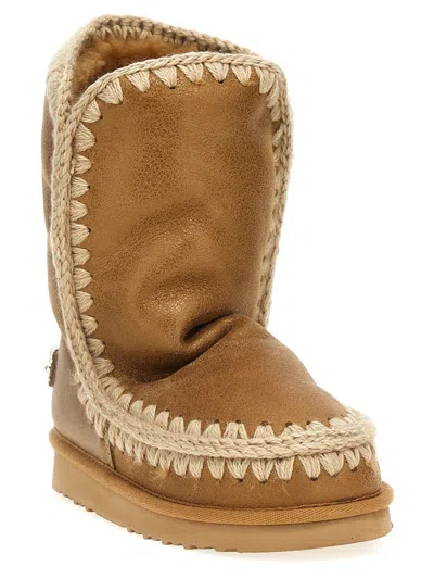 Mou Eskimo 24 Low Heels Ankle Boots In Leather Color Suede In Beige