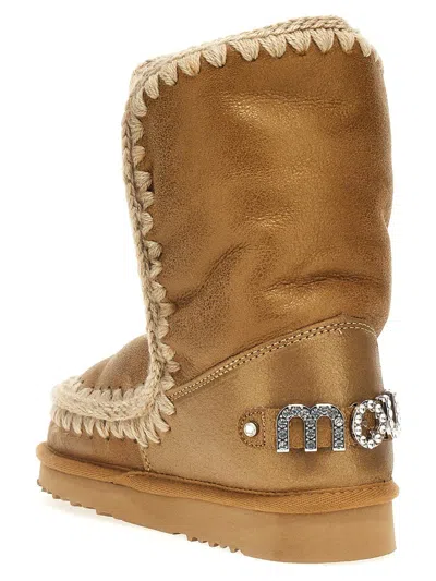 Mou Eskimo 24 Low Heels Ankle Boots In Leather Color Suede In Beige