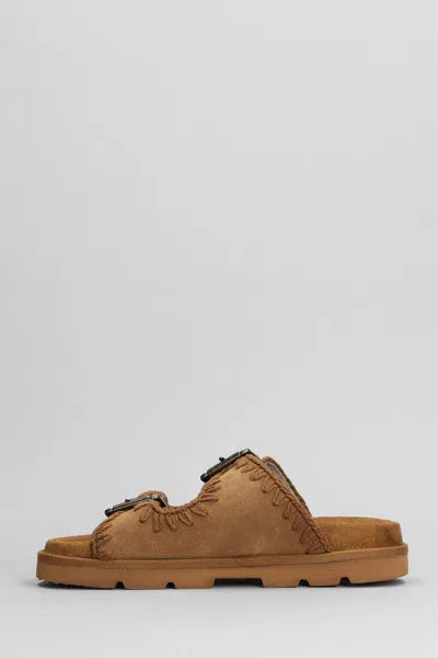 Mou Slip-on Sandals With Decorative Buckles In Leather Color